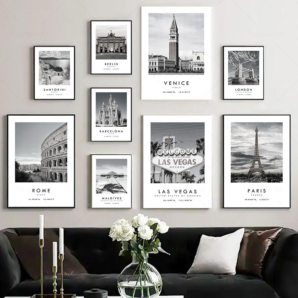 Star Map Poster - 黒、白、都市旅行写真ポスターローマラスベガスキャンバス絵画世界風景プリント壁の写真リビングルームの装飾