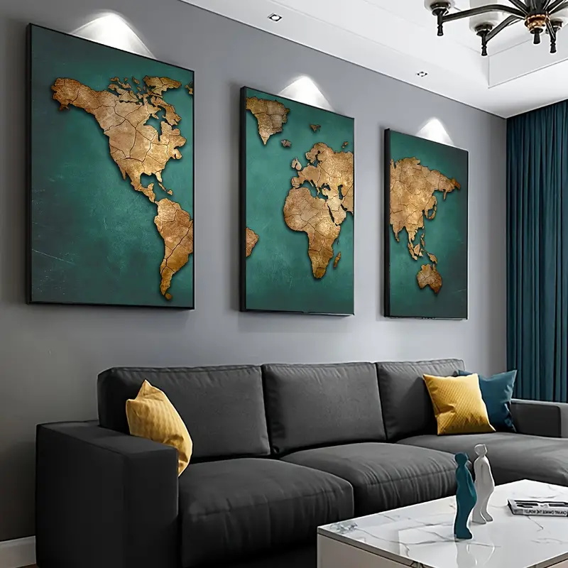 Star Map Poster - レトロ世界地図 3 ピース/セットキャンバスポスター北欧壁装飾壁アートキャンバス絵画リビングルームの寝室の廊下の壁の装飾