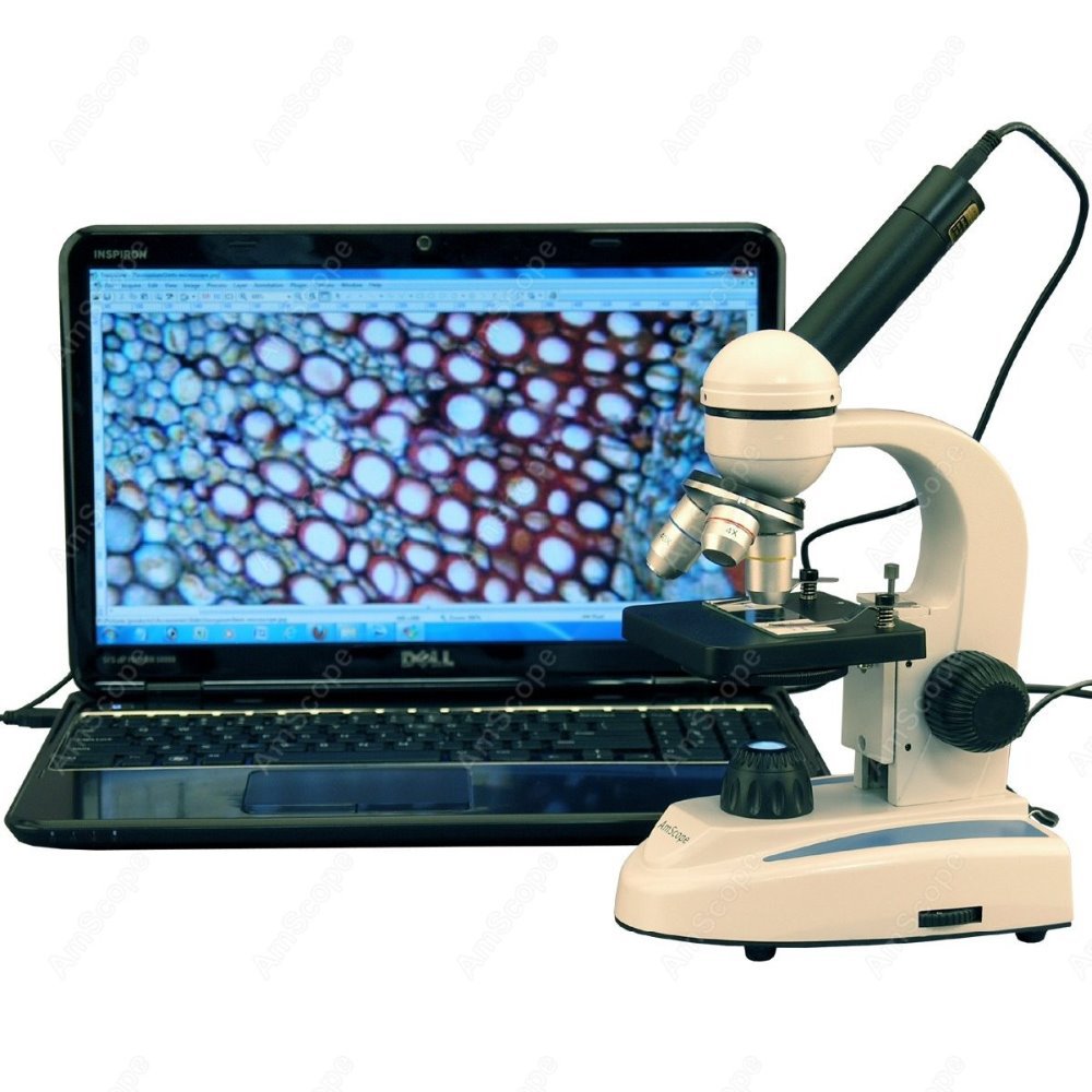 Amscope Microscope Kid Microscope - AmScope 学生子供用金属フレームガラス光学生物単眼複合顕微鏡 40X-800X+ デジタルイメージャー