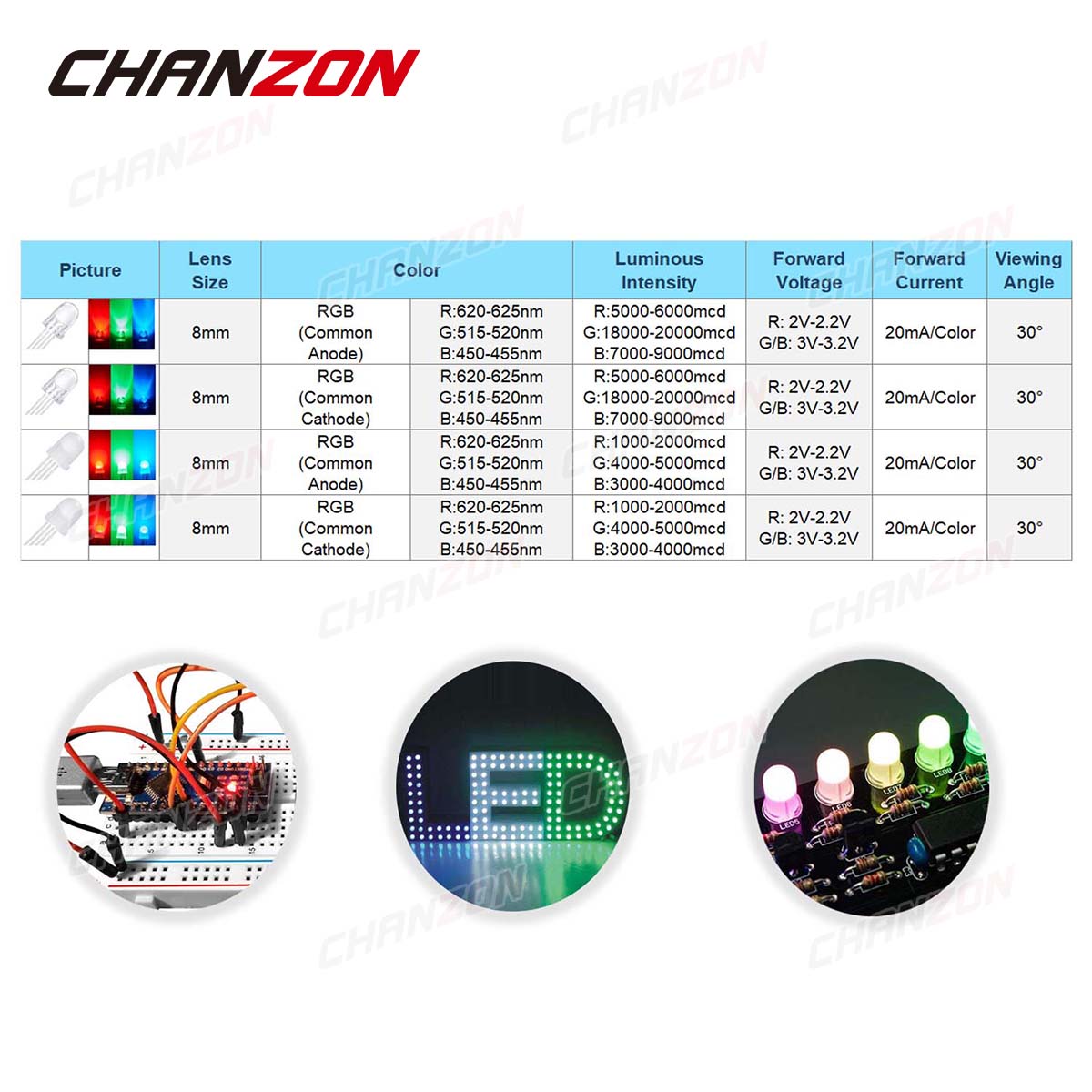 50 個 8 ミリメートル RGB LED 発光ダイオードマ - Science And Hobby のレビューと価格