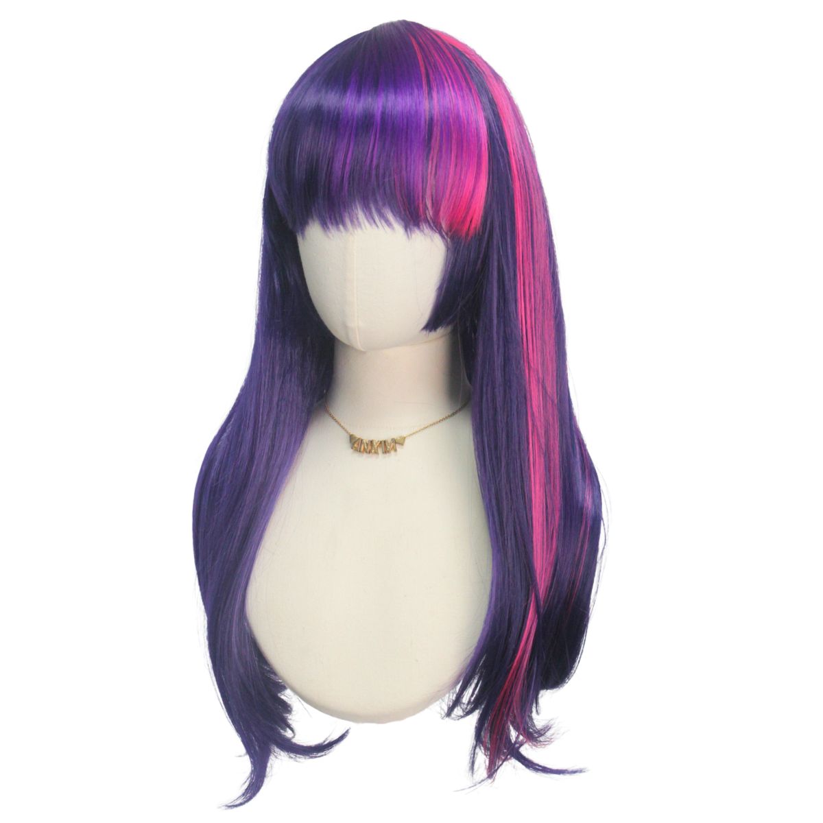 ピンクパープルきちんとした前髪ロングストレートヘア合成かつら - Science Bob のレビューと価格