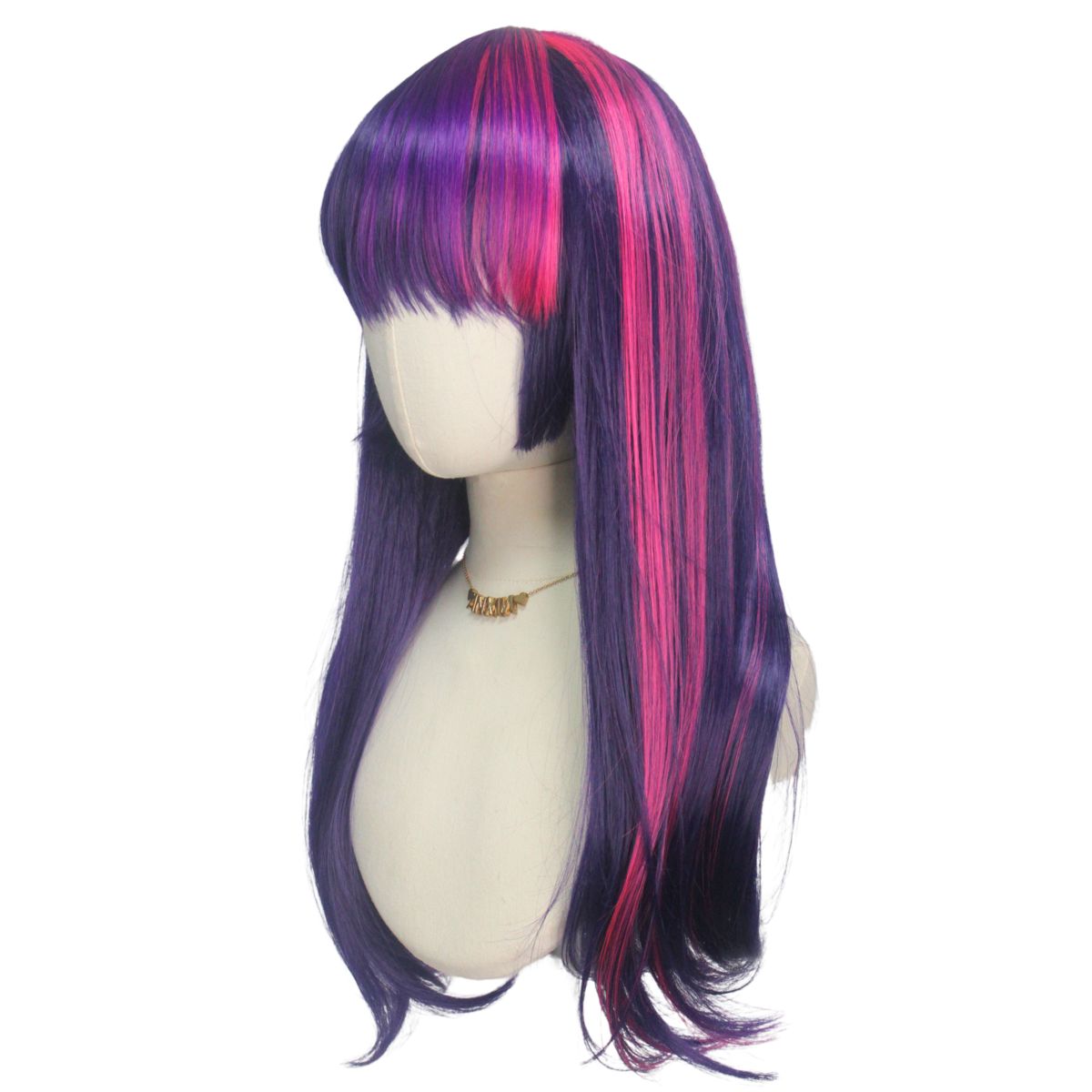 ピンクパープルきちんとした前髪ロングストレートヘア合成かつら - Science Bob のレビューと価格