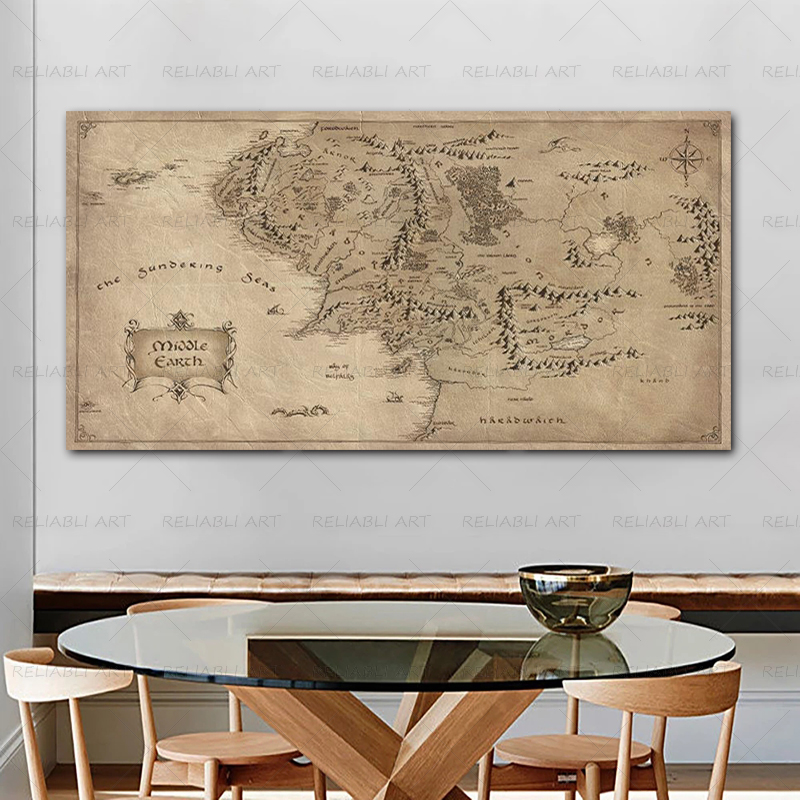 レトロなロードオブザリングマップ,ヴィンテージ,中間の地図, - Star Map Poster のレビューと価格