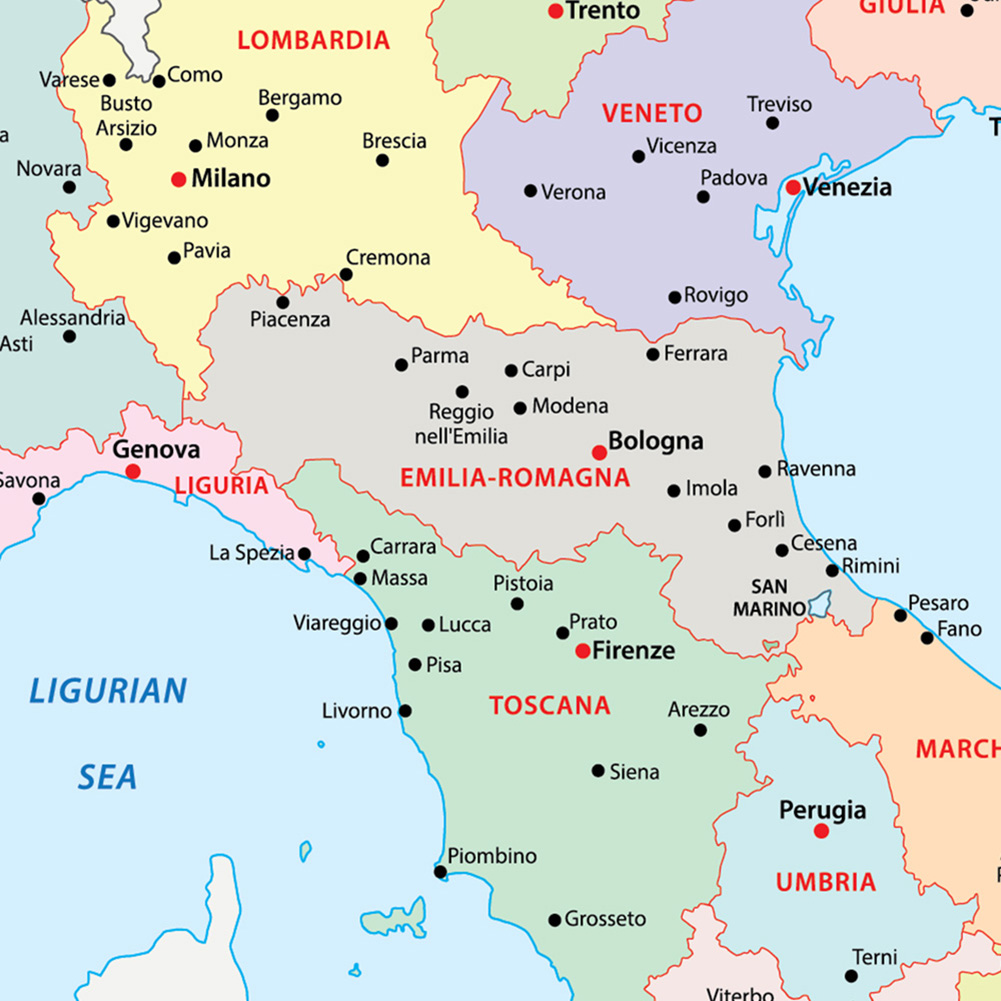 42*59センチメートルでイタリアの政治地図イタリア壁アート - Star Map Poster のレビューと価格